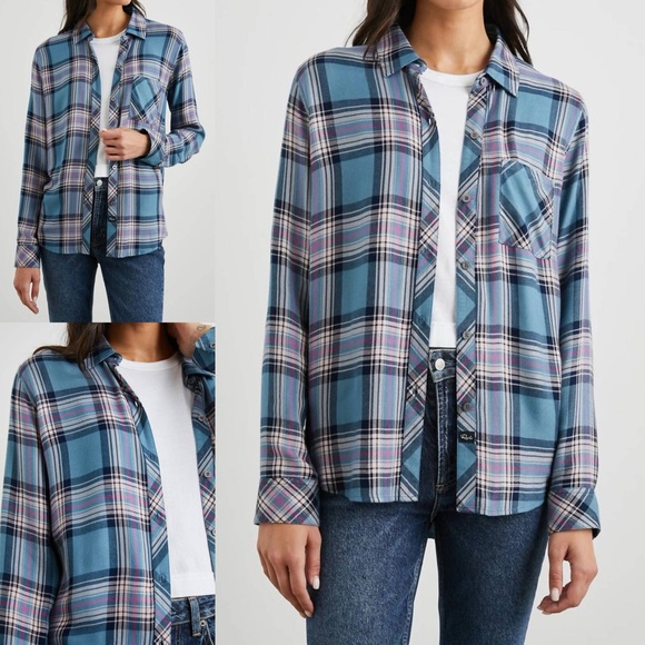 NWOT Rails Hunter Shirt In Blue Jasper Blush Size S $178 - Picture 1 of 10